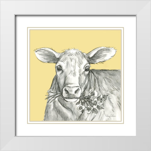 Watercolor  Pencil Farm color VIII-Cow 2 White Modern Wood Framed Art Print with Double Matting by Wilson, Kelsey