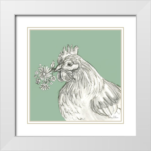 Watercolor  Pencil Farm color X-Hen White Modern Wood Framed Art Print with Double Matting by Wilson, Kelsey