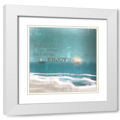 Textured  Sentiment beach II White Modern Wood Framed Art Print with Double Matting by Lee C