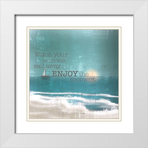 Textured  Sentiment beach II White Modern Wood Framed Art Print with Double Matting by Lee C