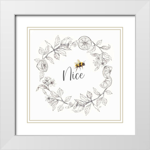 Bee  Sentiment Wreath III-Nice White Modern Wood Framed Art Print with Double Matting by Coulter, Cynthia