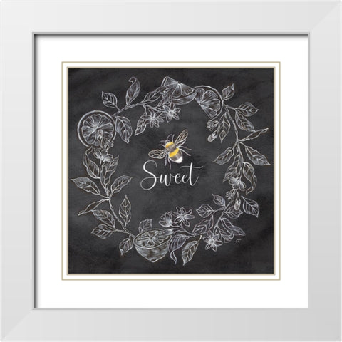 Bee  Sentiment Wreath black IV-Sweet White Modern Wood Framed Art Print with Double Matting by Coulter, Cynthia