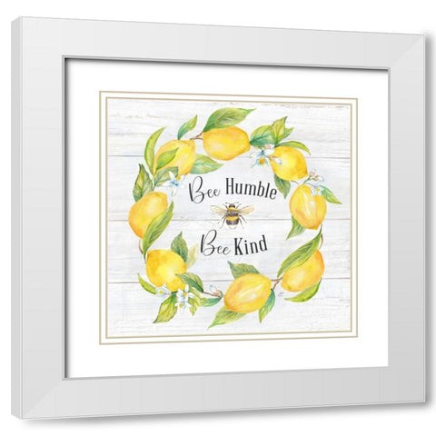 Lemons  And Bees SentimentÂ  woodgrain I White Modern Wood Framed Art Print with Double Matting by Coulter, Cynthia