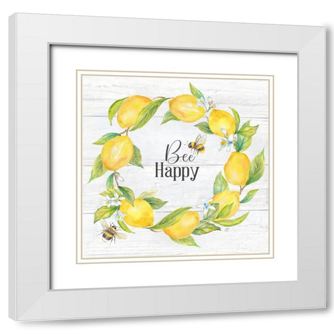 Lemons  And Bees Sentiment woodgrain II White Modern Wood Framed Art Print with Double Matting by Coulter, Cynthia
