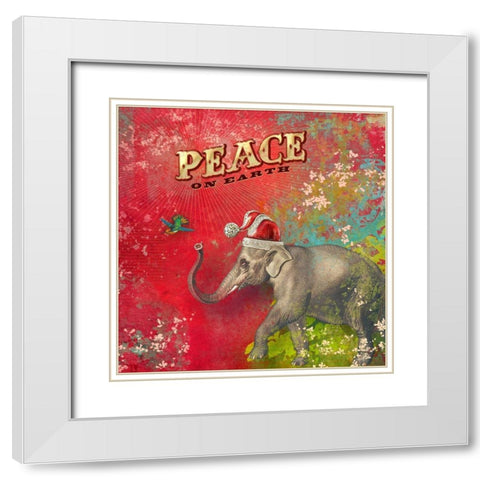 Colorful Christmas I-Elephant Peace White Modern Wood Framed Art Print with Double Matting by Duirwaigh