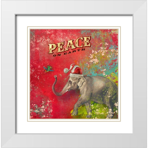 Colorful Christmas I-Elephant Peace White Modern Wood Framed Art Print with Double Matting by Duirwaigh