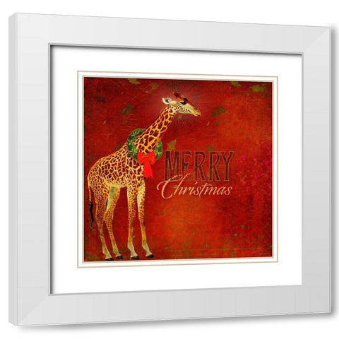 Colorful Christmas II-Giraffe Christmas White Modern Wood Framed Art Print with Double Matting by Duirwaigh