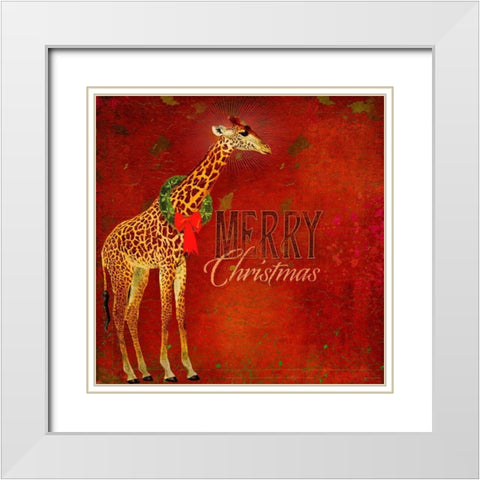 Colorful Christmas II-Giraffe Christmas White Modern Wood Framed Art Print with Double Matting by Duirwaigh