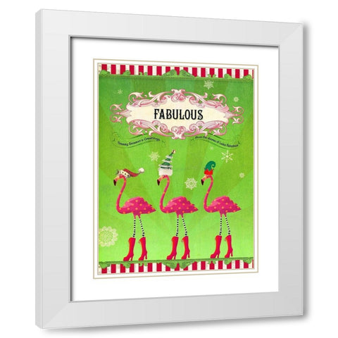 Colorful Christmas III-Fabulous Flamingo White Modern Wood Framed Art Print with Double Matting by Duirwaigh