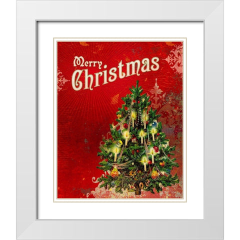 Colorful Christmas V-Merry Christmas White Modern Wood Framed Art Print with Double Matting by Duirwaigh