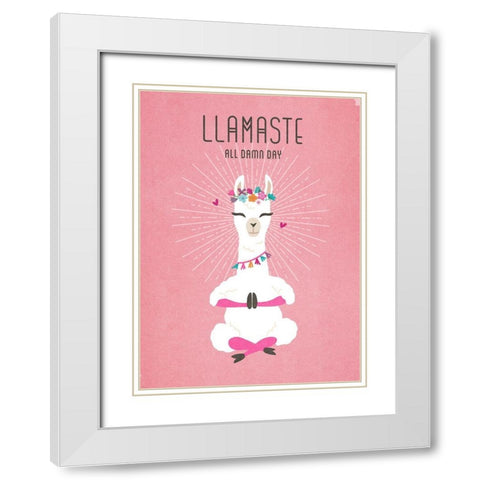 Living  Out Loud VII-Llamaste White Modern Wood Framed Art Print with Double Matting by Duirwaigh