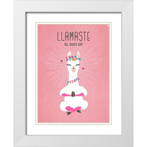 Living  Out Loud VII-Llamaste White Modern Wood Framed Art Print with Double Matting by Duirwaigh