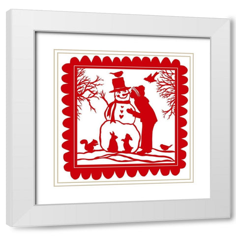Snowman Kiss White Modern Wood Framed Art Print with Double Matting by Sowell, Sharyn