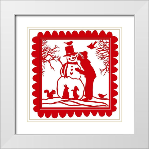 Snowman Kiss White Modern Wood Framed Art Print with Double Matting by Sowell, Sharyn