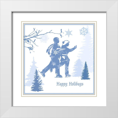 Happy Holiday Skaters White Modern Wood Framed Art Print with Double Matting by Sowell, Sharyn