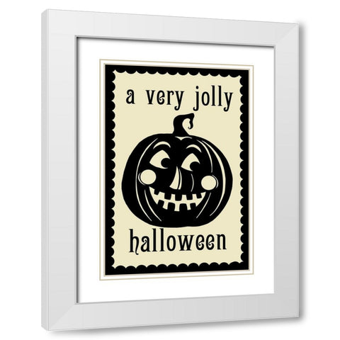 Jolly Halloween Pumpkin White Modern Wood Framed Art Print with Double Matting by Sowell, Sharyn
