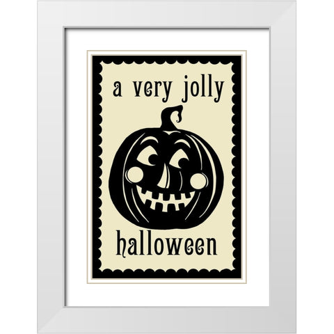 Jolly Halloween Pumpkin White Modern Wood Framed Art Print with Double Matting by Sowell, Sharyn