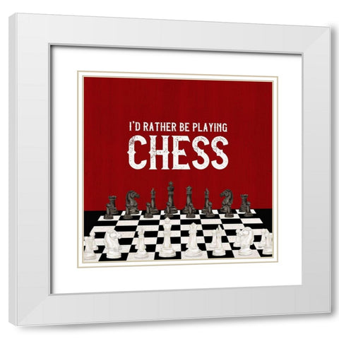 Rather  be Playing Chess red VI-Rather Be White Modern Wood Framed Art Print with Double Matting by Reed, Tara