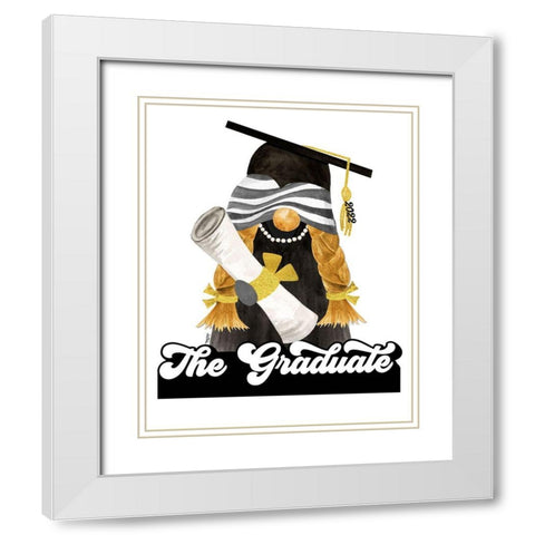 Graduation Gnome portrait II White Modern Wood Framed Art Print with Double Matting by Reed, Tara