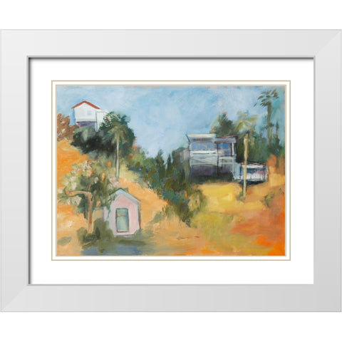 Pink House amid Palms White Modern Wood Framed Art Print with Double Matting by Marie, Susanne