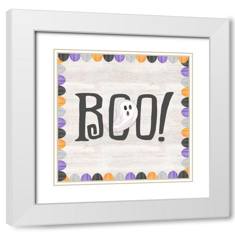 Sit a Spell Sentiment I-Boo White Modern Wood Framed Art Print with Double Matting by Reed, Tara