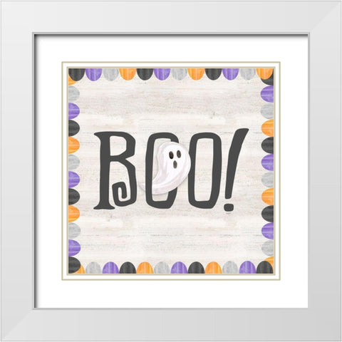 Sit a Spell Sentiment I-Boo White Modern Wood Framed Art Print with Double Matting by Reed, Tara