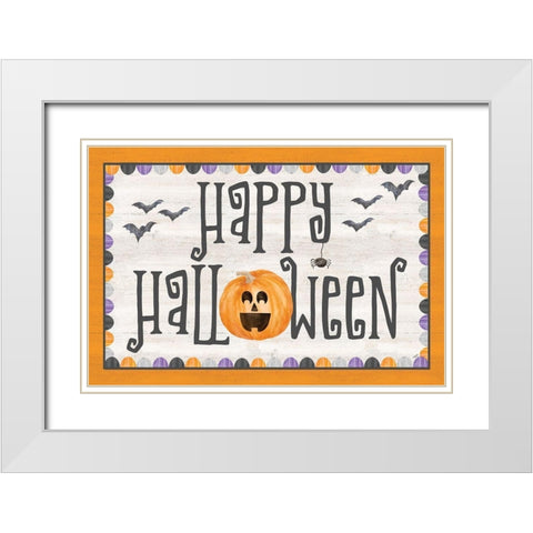 Sit a Spell Sentiment landscape II-Happy Halloween White Modern Wood Framed Art Print with Double Matting by Reed, Tara