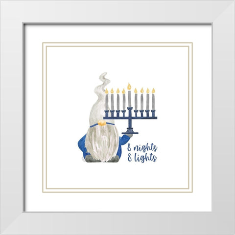 Hanukkah Gnomes I-8 Nights 8 Lights White Modern Wood Framed Art Print with Double Matting by Reed, Tara
