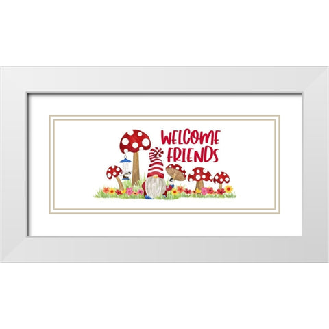 Gardening Gnomes Sentiment panel II-Welcome Friends White Modern Wood Framed Art Print with Double Matting by Reed, Tara