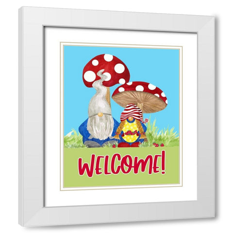 Gardening Gnomes Sentiment portrait III-Welcome Gnomes White Modern Wood Framed Art Print with Double Matting by Reed, Tara