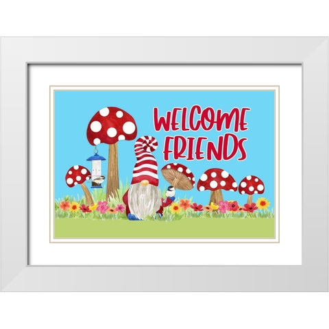 Gardening Gnomes landscape III-Welcome Friends White Modern Wood Framed Art Print with Double Matting by Reed, Tara