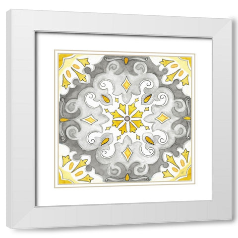 Jewel Medallion yellow gray I White Modern Wood Framed Art Print with Double Matting by Coulter, Cynthia
