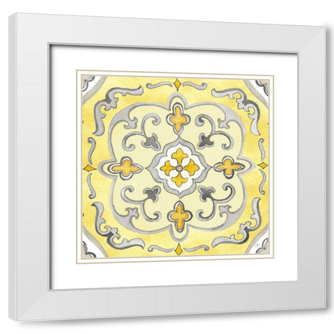 Jewel Medallion yellow gray II White Modern Wood Framed Art Print with Double Matting by Coulter, Cynthia