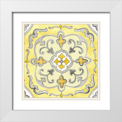 Jewel Medallion yellow gray II White Modern Wood Framed Art Print with Double Matting by Coulter, Cynthia