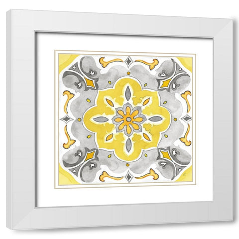 Jewel Medallion yellow gray III White Modern Wood Framed Art Print with Double Matting by Coulter, Cynthia