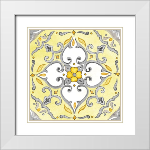 Jewel Medallion yellow gray IV White Modern Wood Framed Art Print with Double Matting by Coulter, Cynthia