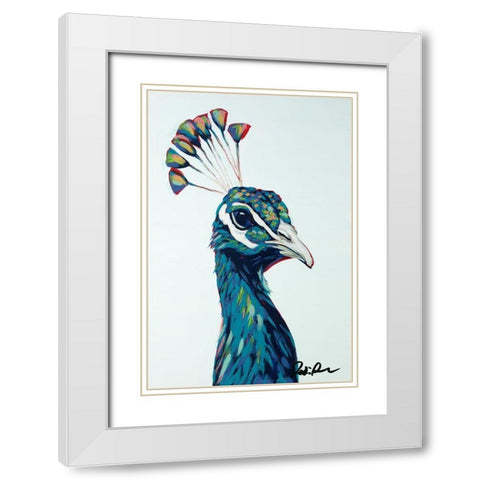 Pop Peacock I White Modern Wood Framed Art Print with Double Matting by Augustine, Jodi