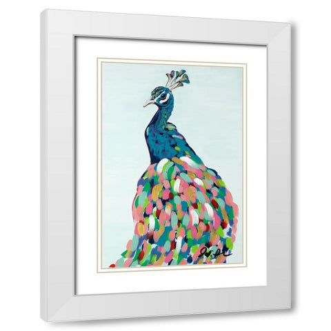 Pop Peacock II White Modern Wood Framed Art Print with Double Matting by Augustine, Jodi
