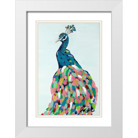 Pop Peacock II White Modern Wood Framed Art Print with Double Matting by Augustine, Jodi