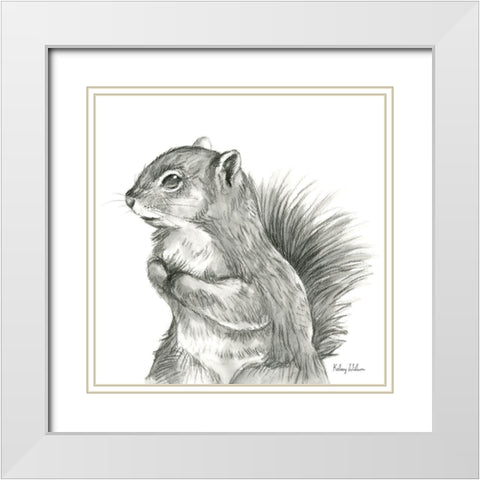 Watercolor Pencil Forest IV-Squirrel White Modern Wood Framed Art Print with Double Matting by Wilson, Kelsey