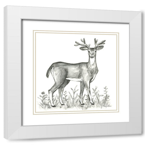 Watercolor Pencil Forest XI-Deer 2 White Modern Wood Framed Art Print with Double Matting by Wilson, Kelsey