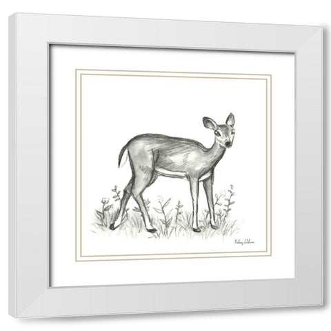 Watercolor Pencil Forest XII-Fawn 2 White Modern Wood Framed Art Print with Double Matting by Wilson, Kelsey