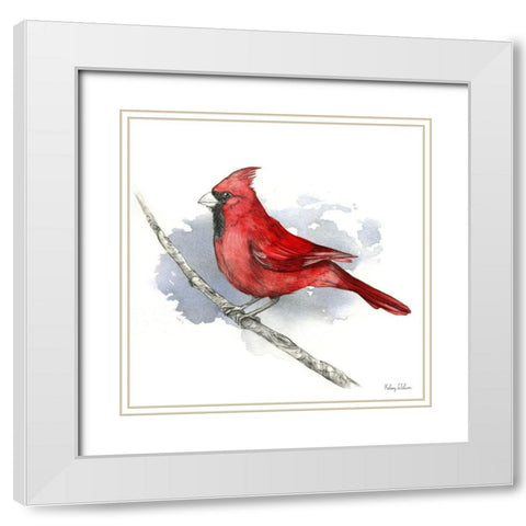 Birds And Branches I-Cardinal White Modern Wood Framed Art Print with Double Matting by Wilson, Kelsey