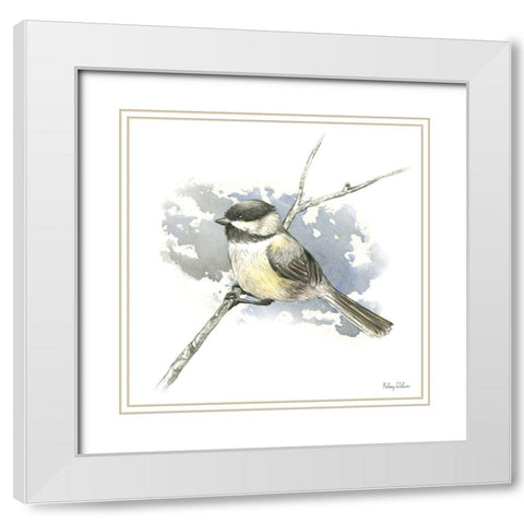 Birds And Branches III-Chickadee White Modern Wood Framed Art Print with Double Matting by Wilson, Kelsey