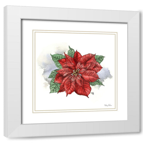 Winter Poinsetta I White Modern Wood Framed Art Print with Double Matting by Wilson, Kelsey