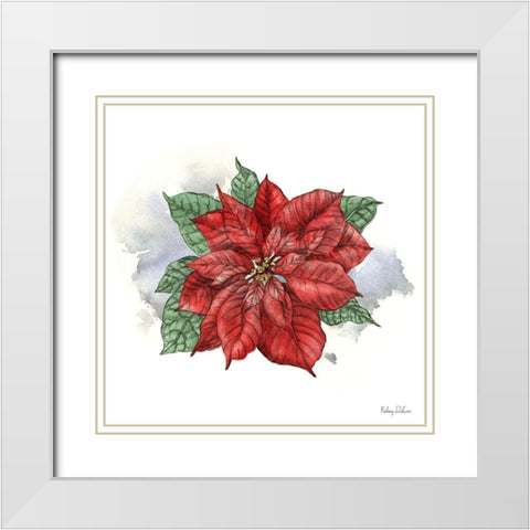 Winter Poinsetta I White Modern Wood Framed Art Print with Double Matting by Wilson, Kelsey