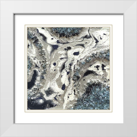 Blue Silver Marble I White Modern Wood Framed Art Print with Double Matting by Lee C