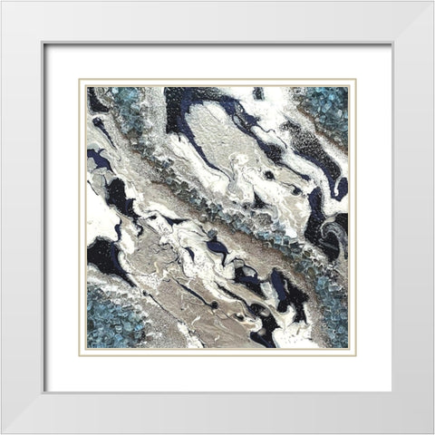 Blue Silver Marble II White Modern Wood Framed Art Print with Double Matting by Lee C