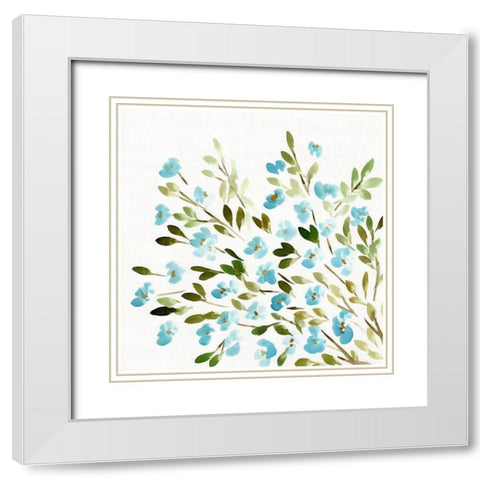 Sketchy Blossoms Blue White Modern Wood Framed Art Print with Double Matting by Chapman, Marcy
