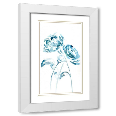 Blue Peonies I White Modern Wood Framed Art Print with Double Matting by Chapman, Marcy